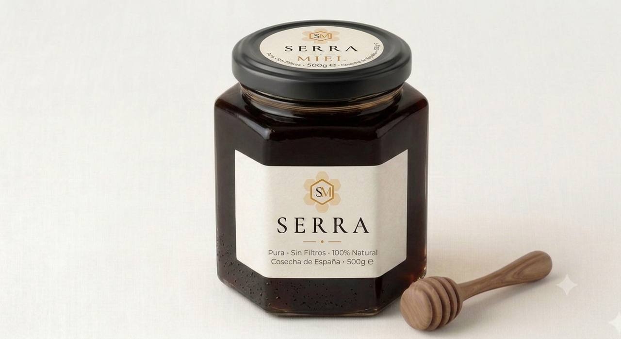 Bote de miel de roble (mielato) cruda Serra Miel 500g, Sierra de Madrid